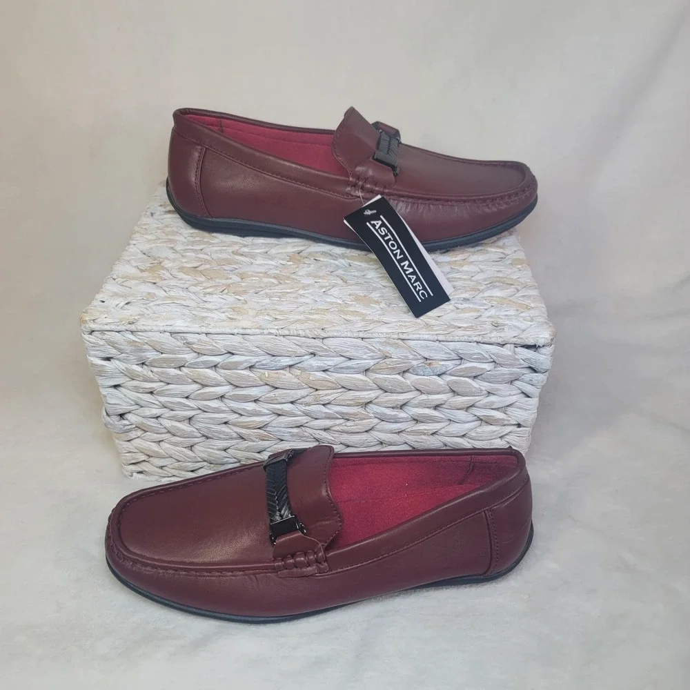 Aston Marc Charter-03‎ Maroon Loafers Men's Driving Moccasins Slip On 8.5 Casual